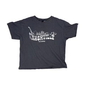 H&M Divided Nashville Graphic Tee Womens XL Gray Good Boxy Faded Grunge T-Shirt